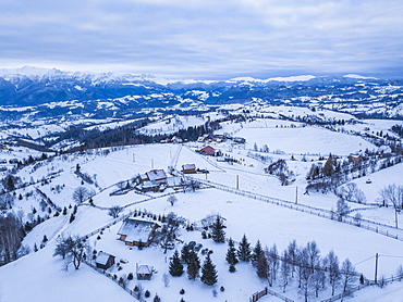 Snowy winter landscape in the Carpathian Mountains, Bran, Transylvania, Romania, Europe