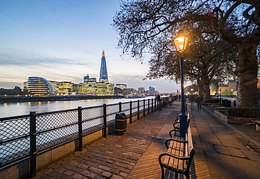 The Shard and River Thames at night, London, England, United Kingdom, Europe