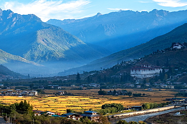 Sunrise across the Himalayas in Bhutan, Asia