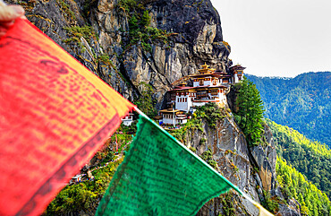 Tiger's Nest Monastery, a sacred Vajrayana Himalayan Buddhist site located in the upper Paro valley, Bhutan, Asia