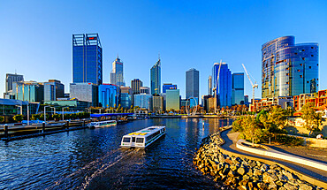 Passenger ferry transporting people from South Perth to city centre through Elizabeth Quay, Perth, Western Australia, Australia, Pacific