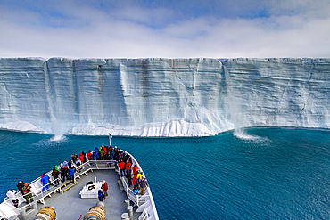 The Lindblad Expedition ship National Geographic Explorer at Austfonna in the Svalbard Archipelago, Norway, Arctic, Europe