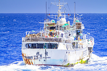 Suspected illegal fishing vessel (note the shark fins hanging up to dry on the aft deck) encountered near Saint Helena.