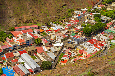 View of Jamestown from the top of Jacob's Ladder on Saint Helena, South Atlantic Ocean.