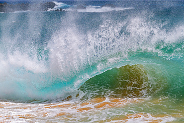 Huge waves breaking on the beach at Ascension Island in the Tropical Atlantic Ocean, South Atlantic Ocean