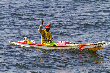 Local small Senegalese fishing boat near Ile des Oiseaux (Bird Island) in the Parc National du Delta du Saloum, UNESCO World Heritage Site, Senegal, West Africa, Africa