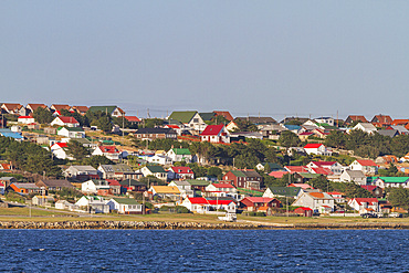 Views of the town of Stanley, the capital and only true city (with a cathedral) in the Falkland Islands, South Atlantic Ocean.