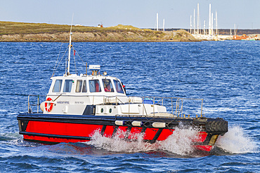 The harbor patrol vessel 'Frank Wild' at Stanley in the Falkland Islands, South Atlantic Ocean.