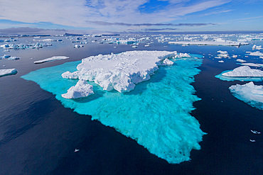 Icebergs and sea ice in the Weddell Sea on the eastern side of the Antarctic Peninsula during the summer months, Southern Ocean, Polar Regions