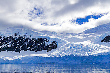 View of snow-capped mountains in Neko Harbor in Andvord Bay, Antarctica, Polar Regions