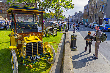 Car Rally at St Magnus Cathedral in Kirkwall Orkney Island, Scotland.