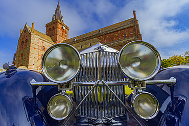 Car Rally at St Magnus Cathedral in Kirkwall Orkney Island, Scotland.