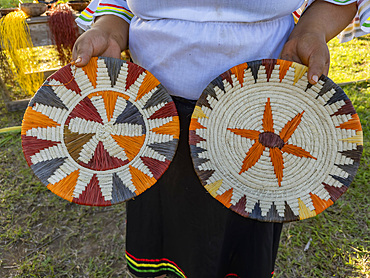 Demonstration of basket weaving made by the women from the NGO Minga Peru in the village of Amazonas, Peru.