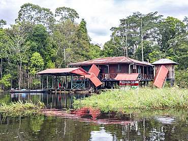 Local preserve ranger station in a national park deep within the Pacaya Samiria Preserve, Peru.