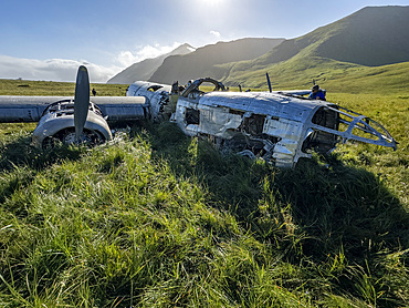 Detail from grounded B-24 Liberator bomber which ran out of fuel during WWII, Bechevin Bay, Atka Island, Alaska.