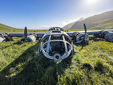 Detail from grounded B-24 Liberator bomber which ran out of fuel during WWII, Bechevin Bay, Atka Island, Alaska.