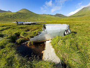 Detail from grounded B-24 Liberator bomber which ran out of fuel during WWII, Bechevin Bay, Atka Island, Alaska.