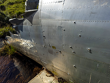 Detail from grounded B-24 Liberator bomber which ran out of fuel during WWII, Bechevin Bay, Atka Island, Alaska.