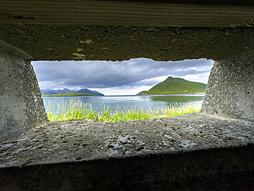 Remains of World War II pill bunkers left unused in Dutch Harbor, Unalaska, Alaska.