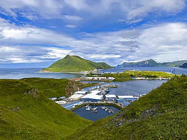 View of the inner commercial harbor from Bunker Hill, Dutch Harbor, Unalaska, Alaska.