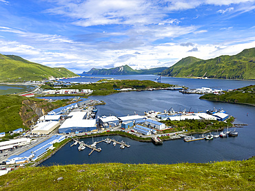 View of the inner commercial harbor from Bunker Hill, Dutch Harbor, Unalaska, Alaska.
