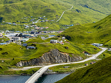 View of the inner commercial harbor from Bunker Hill, Dutch Harbor, Unalaska, Alaska.