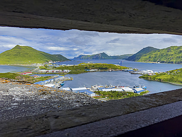 Looking out from the remains of a World War II bunker left unused in Dutch Harbor, Unalaska, Alaska.