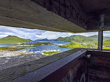Looking out from the remains of a World War II bunker left unused in Dutch Harbor, Unalaska, Alaska.