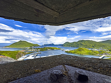 Looking out from the remains of a World War II bunker left unused in Dutch Harbor, Unalaska, Alaska.