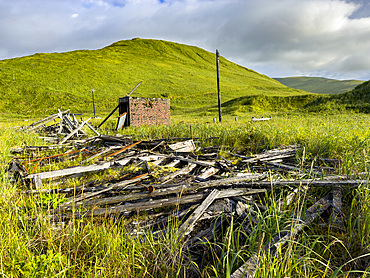 Great Sitkin Island, the site of a fuel depot during World War II called Sand Bay Naval Station, Andreanof Islands, Alaska.