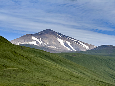 Great Sitkin Island, the site of a fuel depot during World War II called Sand Bay Naval Station, Andreanof Islands, Alaska.