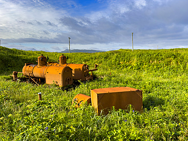 Great Sitkin Island, the site of a fuel depot during World War II called Sand Bay Naval Station, Andreanof Islands, Alaska.
