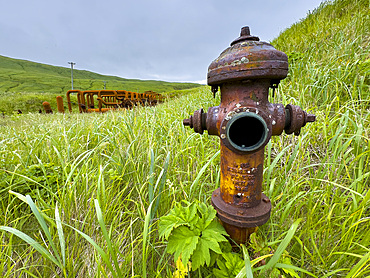 Great Sitkin Island, the site of a fuel depot during World War II called Sand Bay Naval Station, Andreanof Islands, Alaska.
