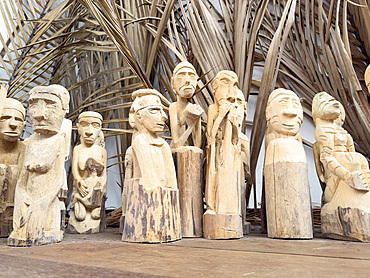Carvings in the Agats Museum in the town of Agats, Asmat Regency, South Papua, Indonesia.