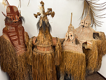 Ceremonial clothing in the Agats Museum in the town of Agats, Asmat Regency, South Papua, Indonesia.