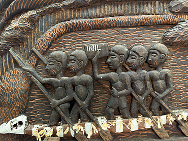 Carvings in the Agats Museum in the town of Agats, Asmat Regency, South Papua, Indonesia.