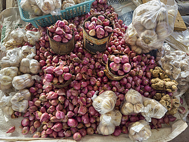 Various items for sale in the market in Waingapu, the largest town in the eastern half of Sumba Island, Indonesia