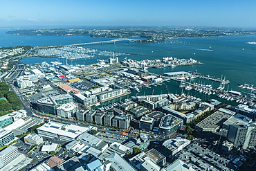 Aerial view of the city of Auckland from the Sky Tower, Auckland, North Island, New Zealand, Pacific