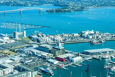 Aerial view of the city of Auckland from the Sky Tower, Auckland, North Island, New Zealand, Pacific