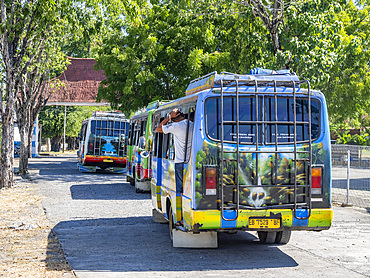 The highly decorated and individual driver style busses in Maumere on the island of Flores, Lesser Sunda, Indonesia.