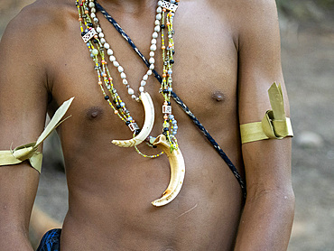 Cultural performance - necklace detail - in the village of Liangawo, on Flores Island, Lesser Sunda Islands, Indonesia.