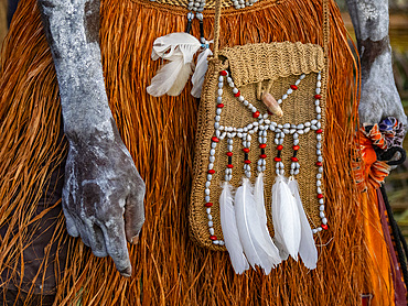 Satchel detail from the village of Per where people perform a greeting ceremony, Asmat Region, Papua, Indonesia.