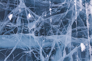 Details of the ice road from Tibbitt to Contwoyto, on the frozen Great Slave Lake, Northwest Territories, Canada.
