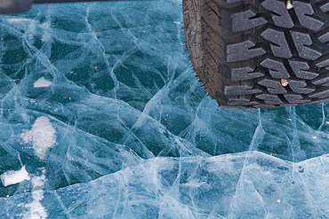 Details of the ice road from Tibbitt to Contwoyto, on the frozen Great Slave Lake, Northwest Territories, Canada.