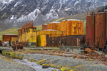 Views of the old abandoned Norwegian whaling station in Grytviken (Swedish for 'Pot Cove') on South Georgia Island.