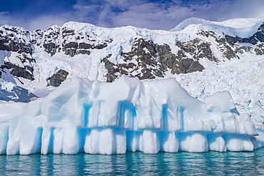 Iceberg detail showing the color blue around the Antarctic Peninsula, during the Austral summer months, Antarctica.