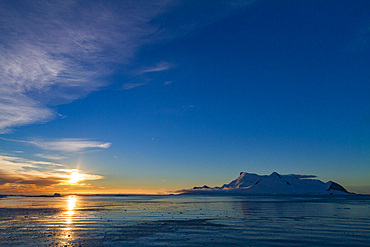 Sunset skies near Stonington Island, Antarctic Peninsula, Antarctica, Southern Ocean.