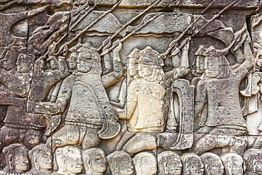 Bas-relief carvings in Bayon Temple in Angkor Thom, Angkor, UNESCO World Heritage Site, Siem Reap Province, Cambodia, Indochina, Southeast Asia, Asia 