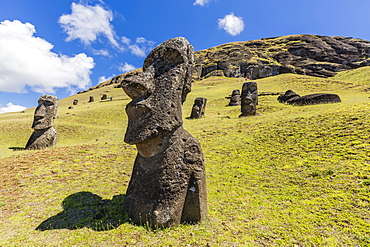 Rano Raraku, the quarry site for all moai statues on Easter Island (Isla de Pascua) (Rapa Nui), UNESCO World Heritage Site, Chile, South America