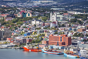 St. Johns Harbour and downtown area, St. John's, Newfoundland, Canada, North America